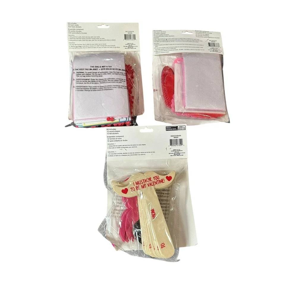 Darice Foamies Valentine Craft Kit Bundle Robot Fox Card Kits Wood Mustaches 3pk